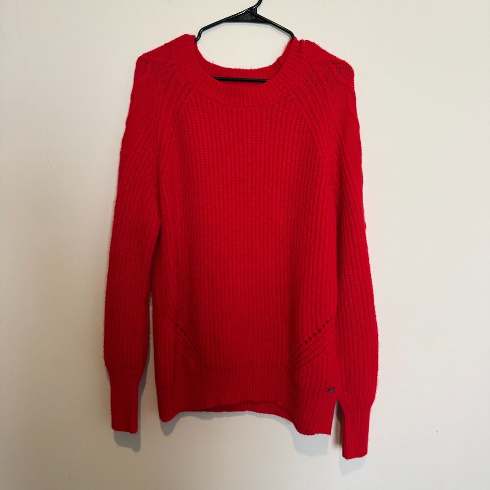 Joules Loretta Women's Red Chunky Knit Cable Sweater Wool Blend US 14